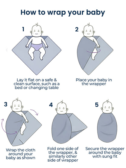 Step-by-step guide on how to wrap a baby using a cloth.
