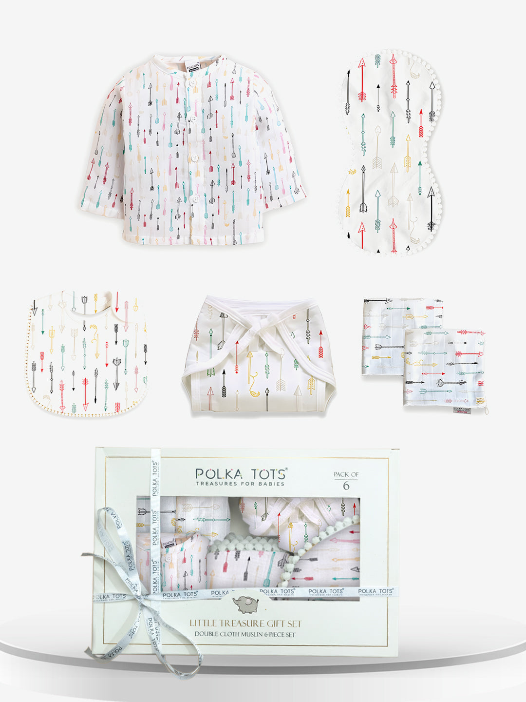 Polka Tots Newborn Pack of 6 100% Soft Double-Layer Muslin Cotton Essentials Gift Box – Cupid Print