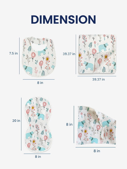 Polka Tots Newborn Pack of 5 100% Soft Double-Layer Muslin Cotton Essentials Gift Box – Bloomy Bear Print