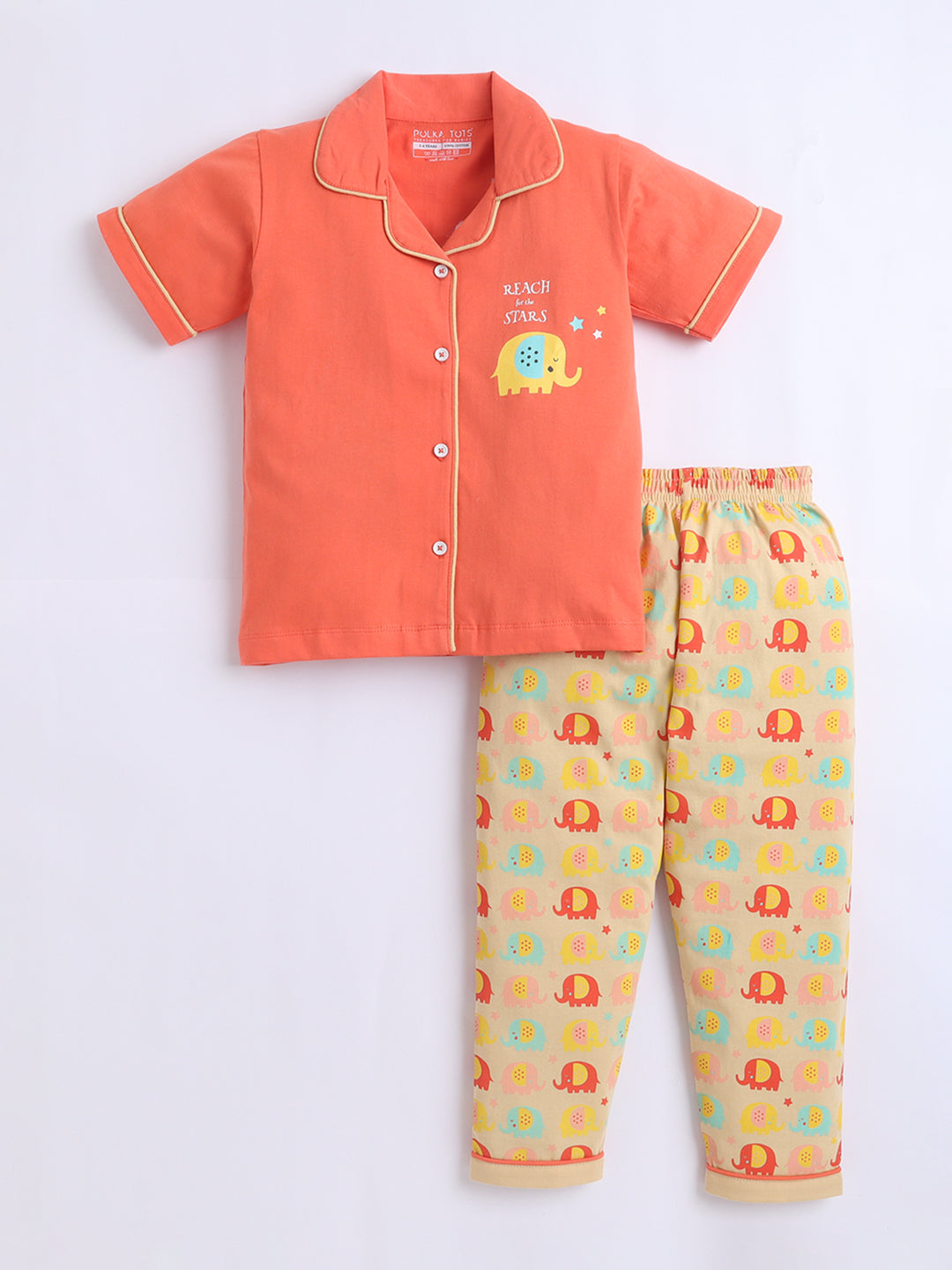 Polka Tots Half sleeves Night Suit - ORANGE