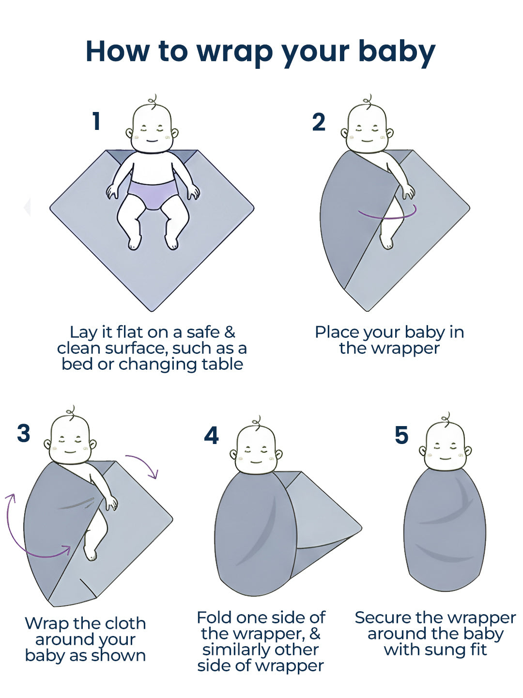 Step-by-step guide on how to wrap a baby using a cloth.