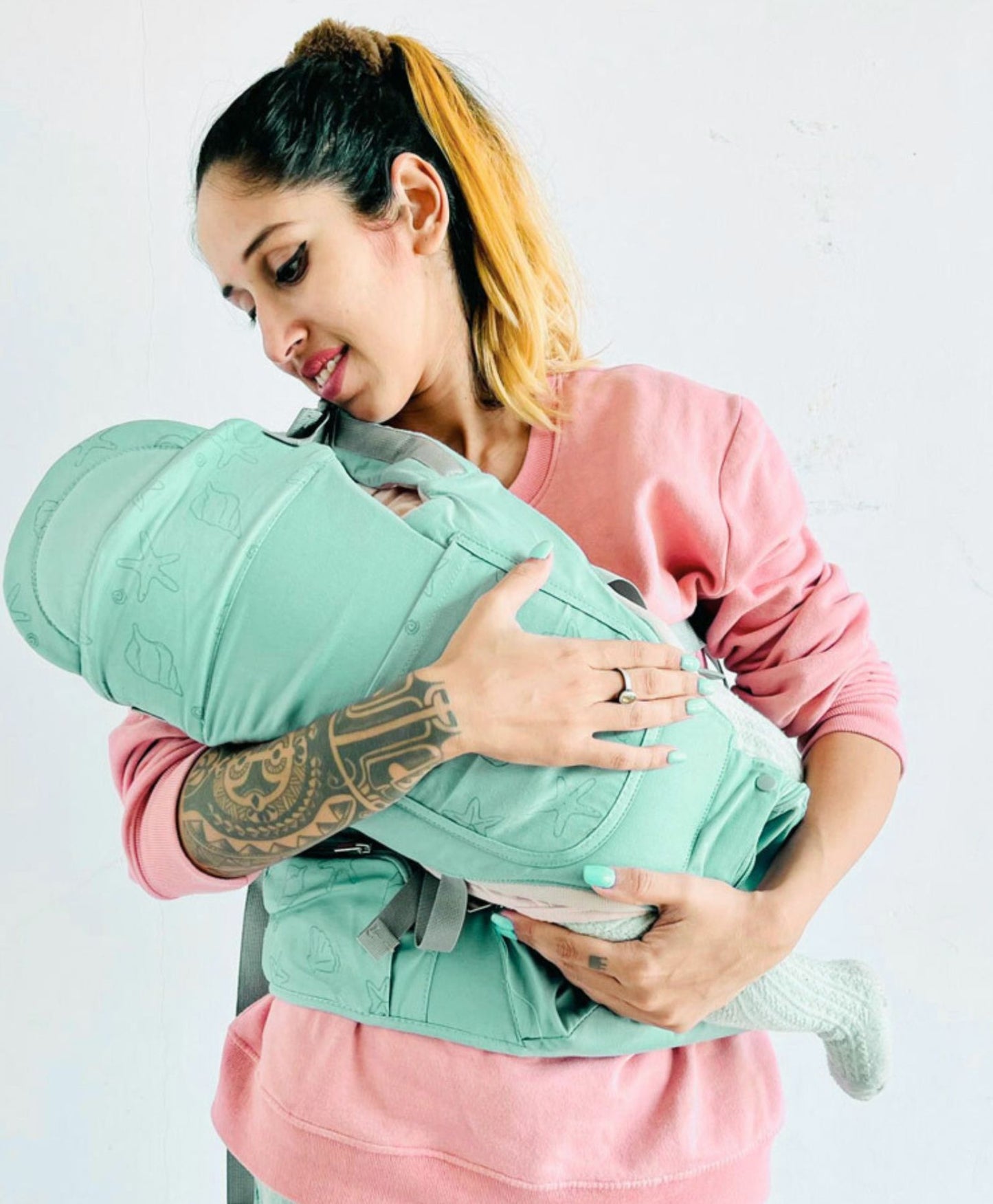 Polka Tots 6-in-1 Baby Carrier with Detachable Hip Seat, Lumbar Support & Cushioning (Shell Green)