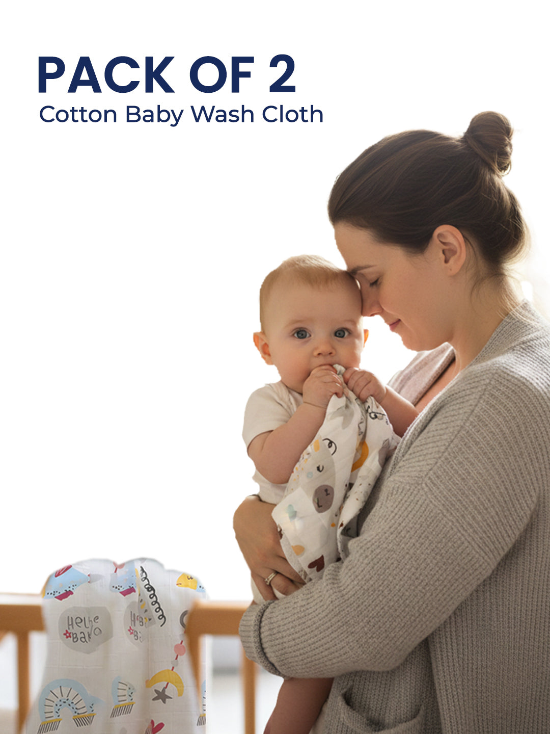 Polka Tots Newborn Pack of 6 100% Soft Double-Layer Muslin Cotton Essentials Gift Box - Hello Baby Print