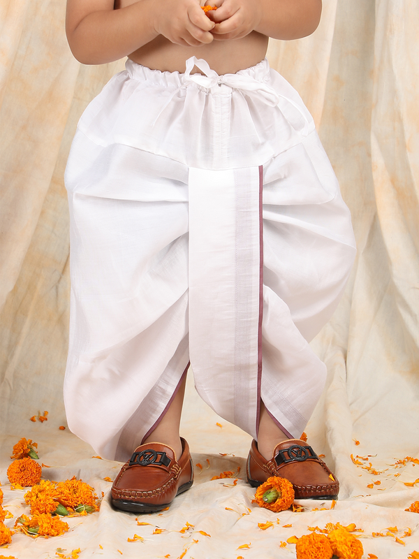 Polka Tots Full sleeves Flower Embroidery Angrakha With Dhoti Set - Turkish Rose