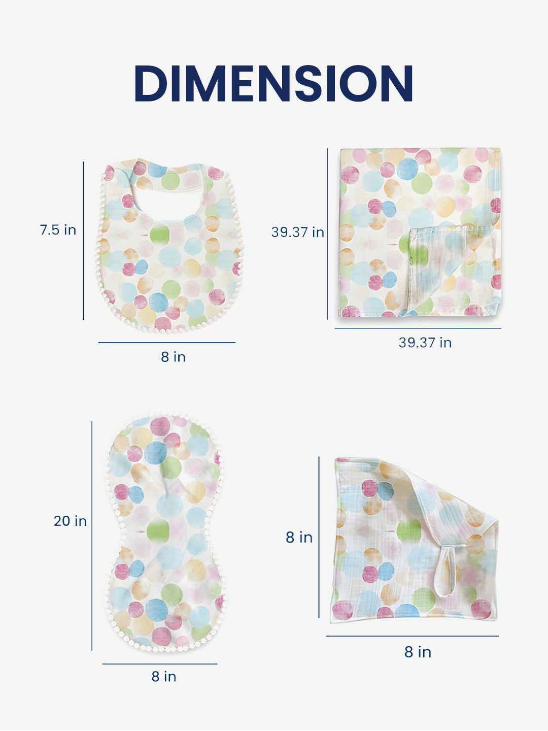 Polka Tots Newborn Pack of 5 100% Soft Double-Layer Muslin Cotton Essentials Gift Box – Polka Dots Print