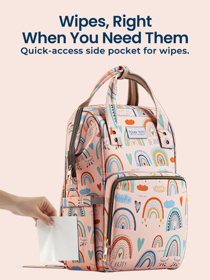 Multifunctional Premium Diaper Backpack Bag with Pouch | Rainbow Print
