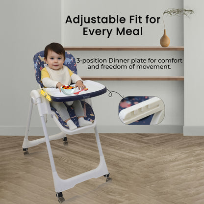 Polka Tots Twist n’ Taste 3 in 1 Convertible Dino Design High Chair - (Blue)