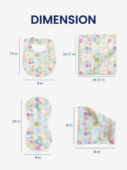 Polka Tots Newborn Pack of 5 100% Soft Double-Layer Muslin Cotton Essentials Gift Box – Polka Dots Print