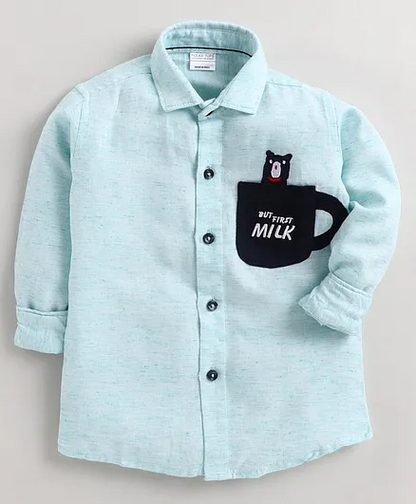 Polka Tots Full Sleeve Cup Patch Shirt - Blue