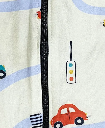 Polka Tots Full Sleeves Car Print Poly Jacket - Beige