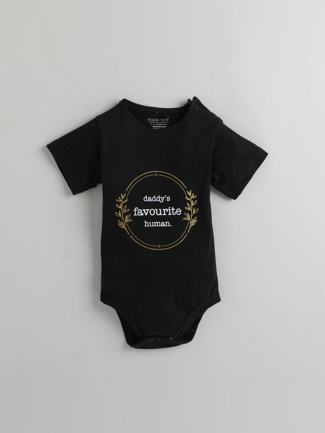 Polka Tots Half Sleeves Daddys Favorite Human Antibacterial Onesie - Black