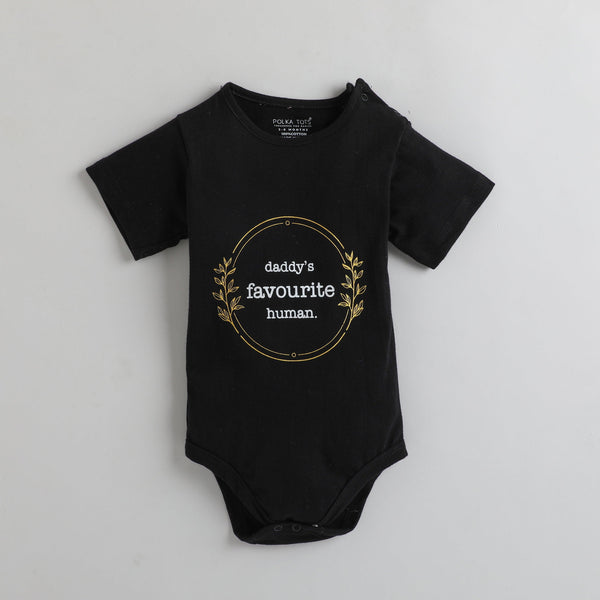 Polka Tots Half Sleeves Daddys Favorite Human Antibacterial Onesie - Black