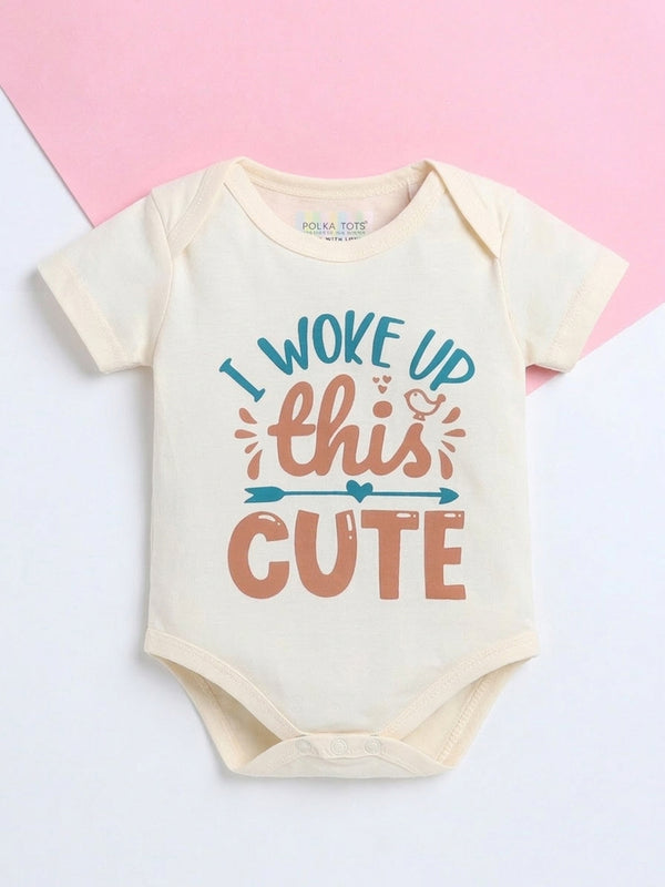 Polka Tots Pack of 3 Soft Cotton Ruffle Half Sleeves Baby Onesies – Quote Prints (Multicolor)