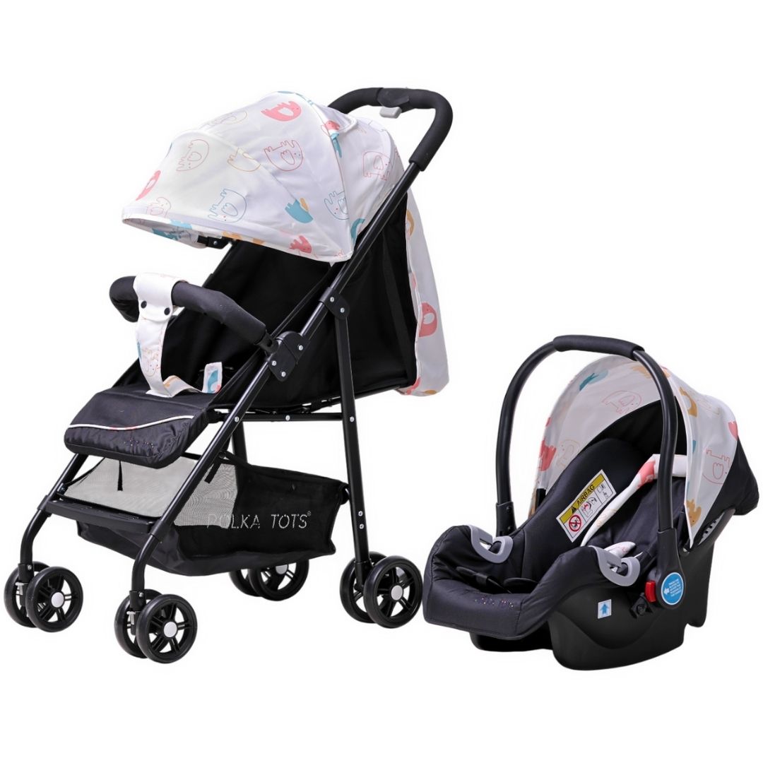 Polka Tots Click Clack Travel System Elephant Stroller + Car Seat - Cream