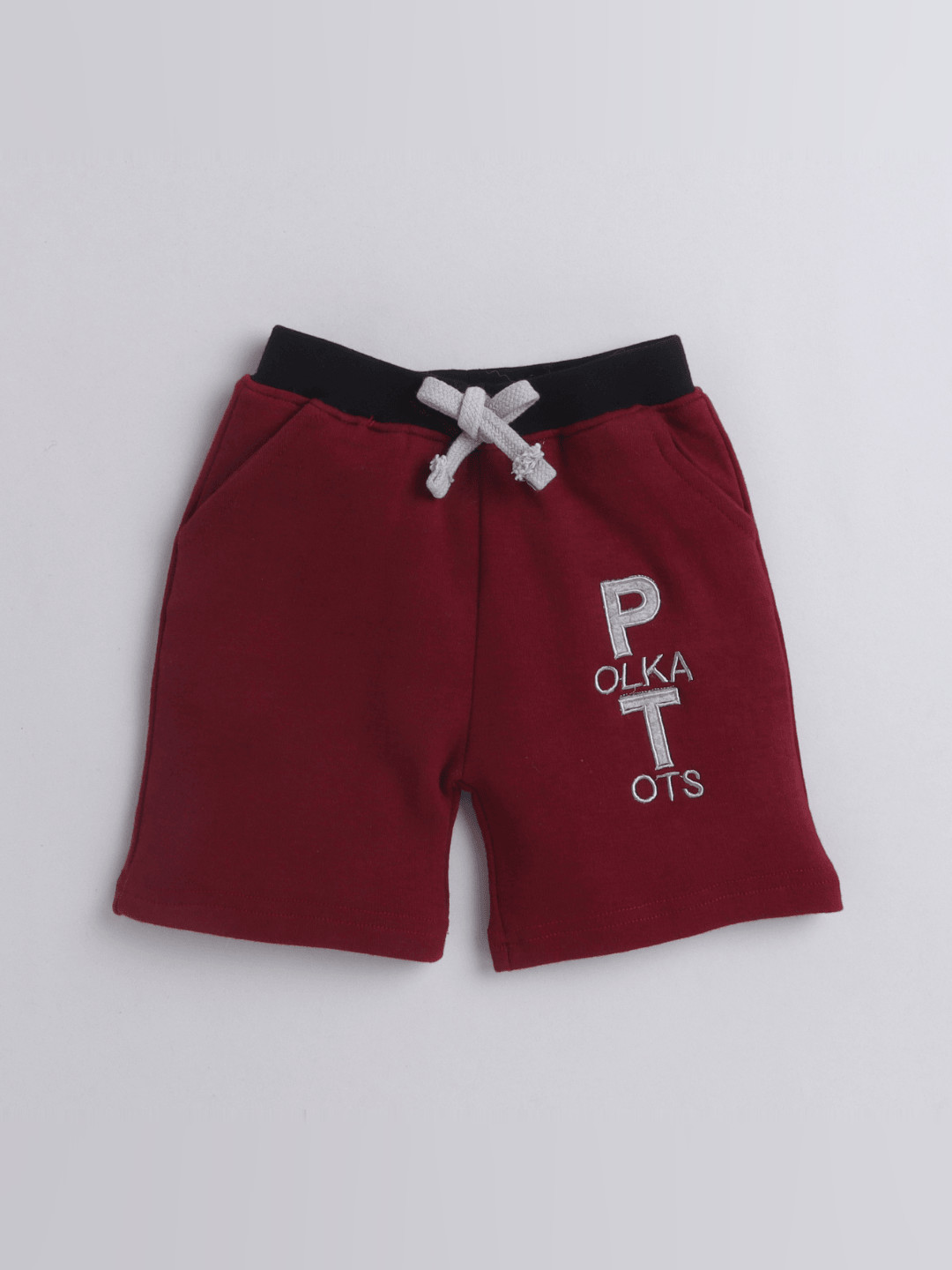 Polka Tots Knee Length Letter Patch Shorts - Maroon