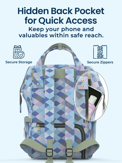 Backpack with a hidden back pocket for quick access, featuring secure storage and zippers.
