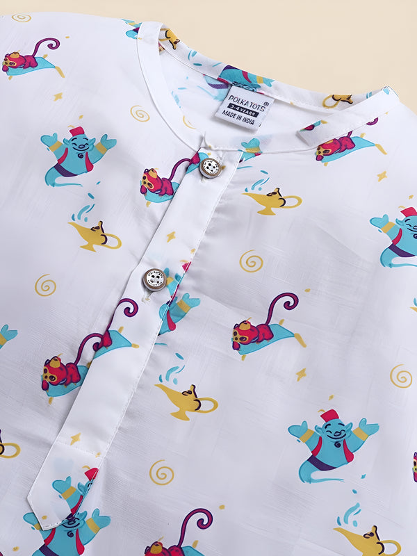 Polka Tots  Genie’s Golden Wish  print Night wear Kurta Pajama- Blue