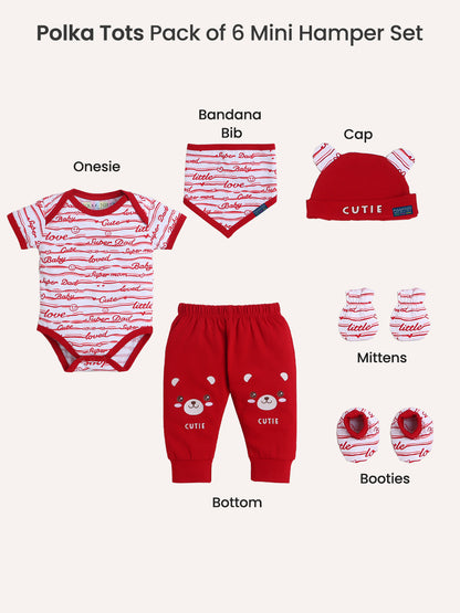 Polka Tots Pack of 6 Love Print Mini Newborn Gift Hamper Set - Red