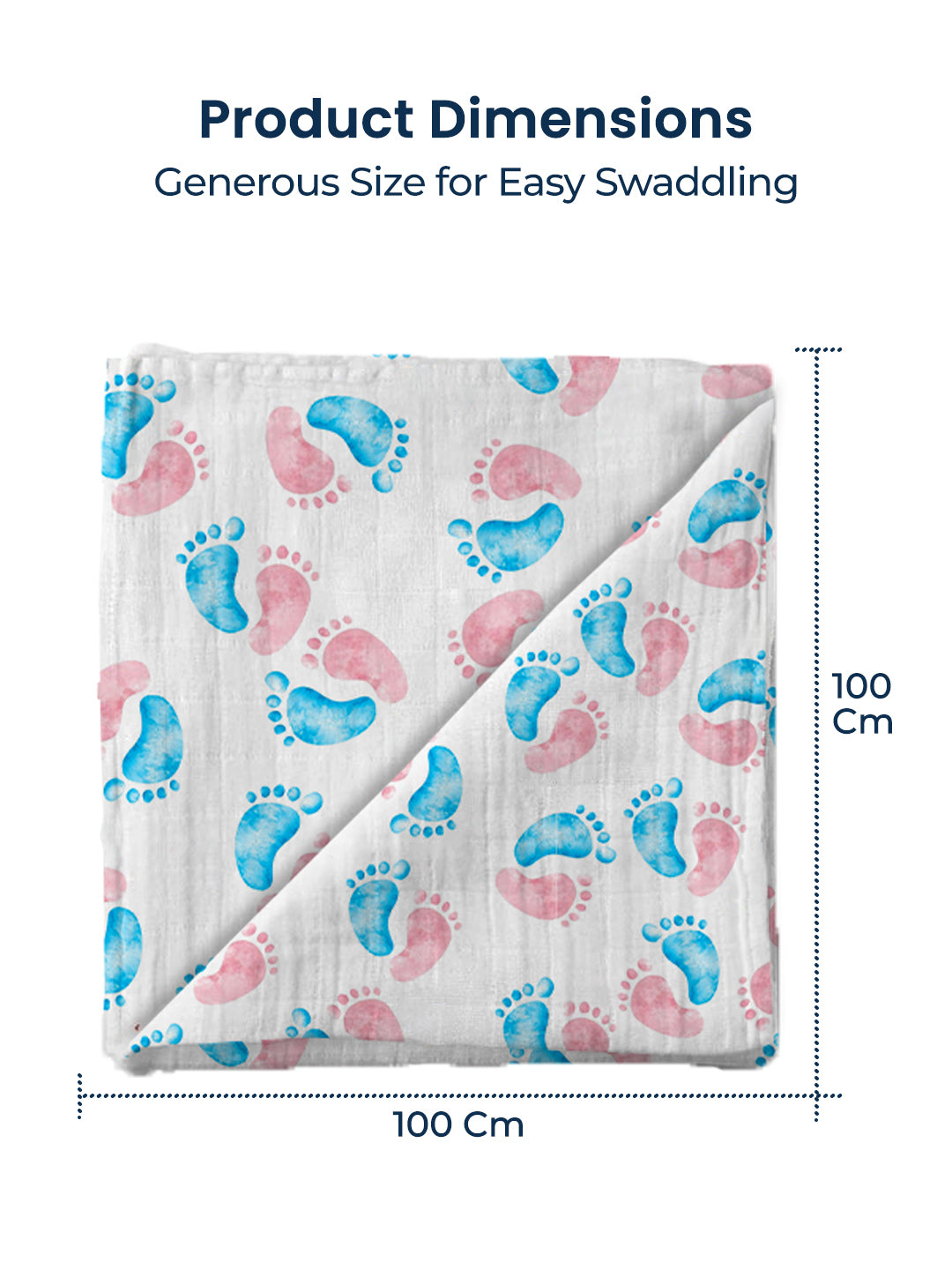 Baby blanket with footprints and dimensions on a white background