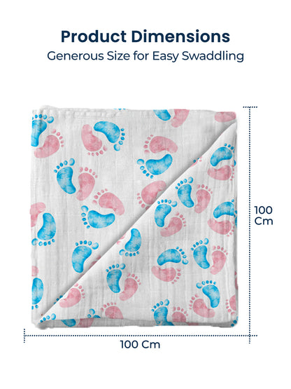 Baby blanket with footprints and dimensions on a white background