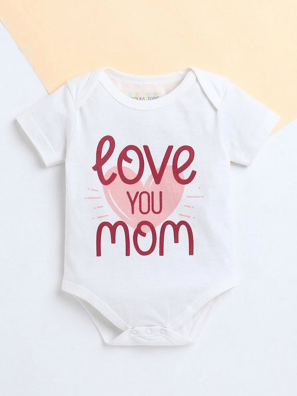 Polka Tots Pack of 3 Soft Cotton Half Sleeves Baby Onesies – Quote Prints (White)