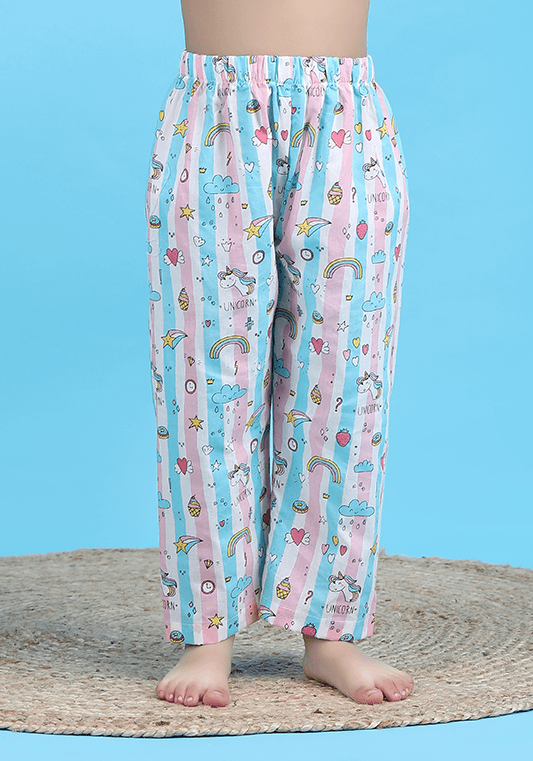Polka Tots Half Sleeve Unicorn Stripes Print Night Suit - Multicolor