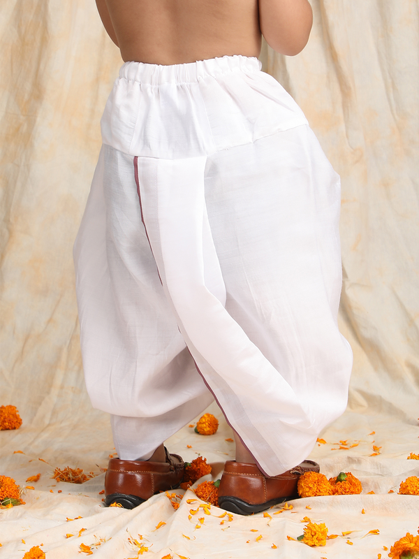 Polka Tots Full sleeves Flower Embroidery Angrakha With Dhoti Set - Turkish Rose