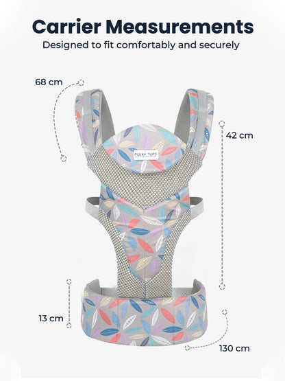 Baby carrier with measurements on a white background