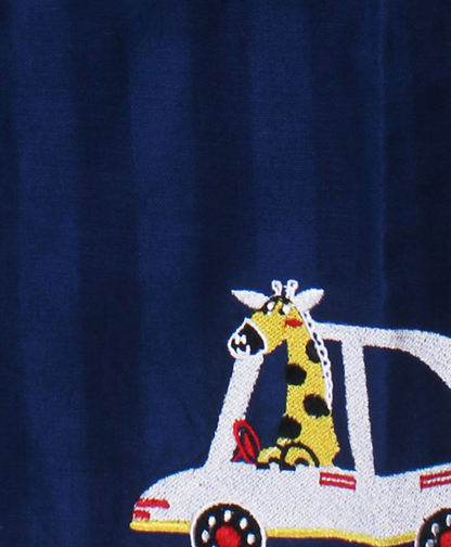 Polka Tots Giraffe Embroidered Full Sleeves Kurta - Navy
