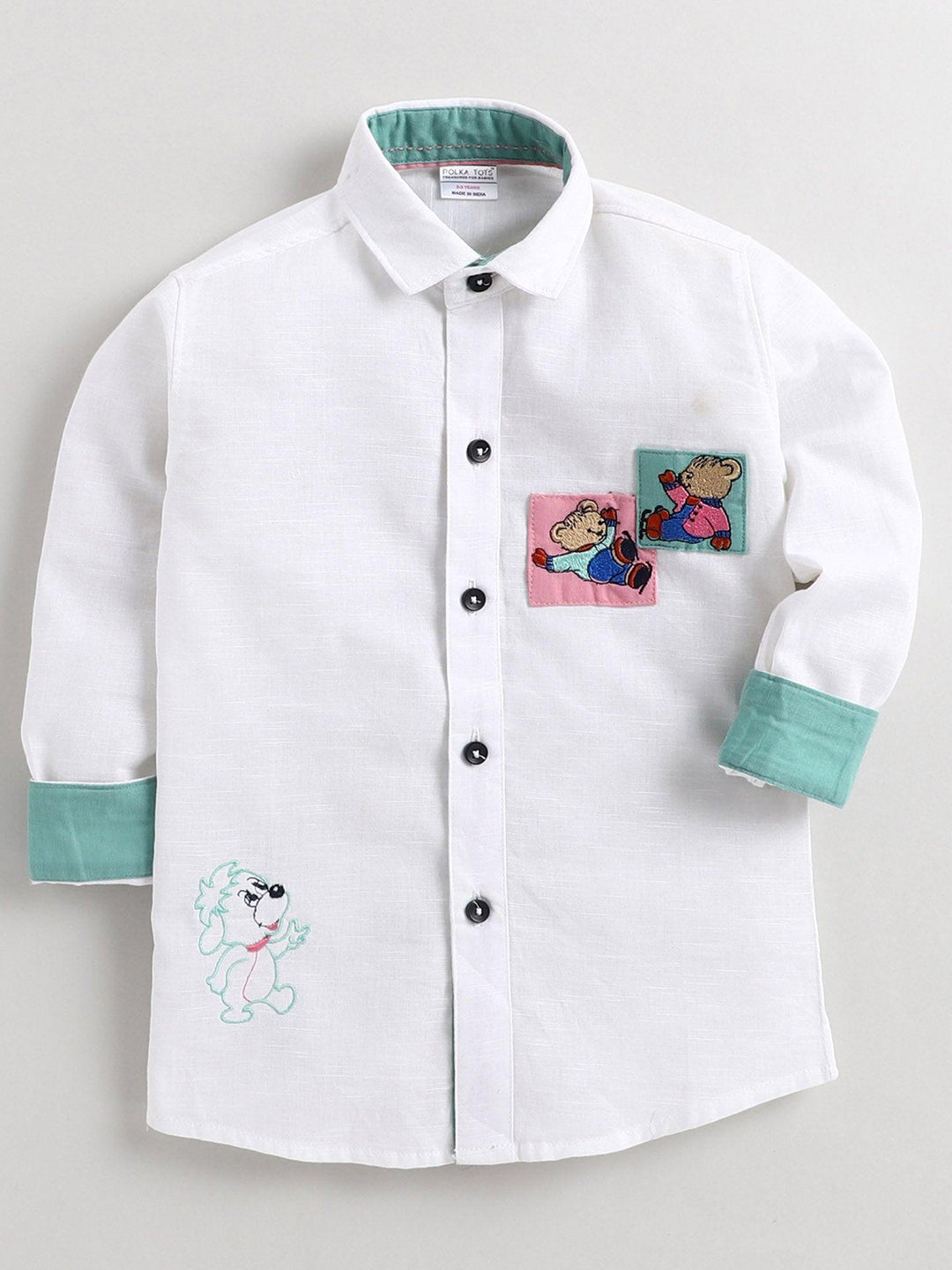 Polka Tots Full Sleeves Shirt Cartoon Playing - White