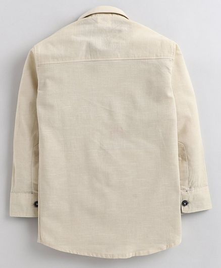 Polka Tots Full Sleeves Car Embroidered Shirt - Beige