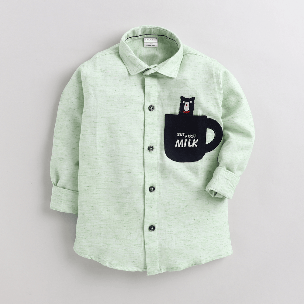 Polka Tots Full Sleeve Cup Patch Shirt - Green