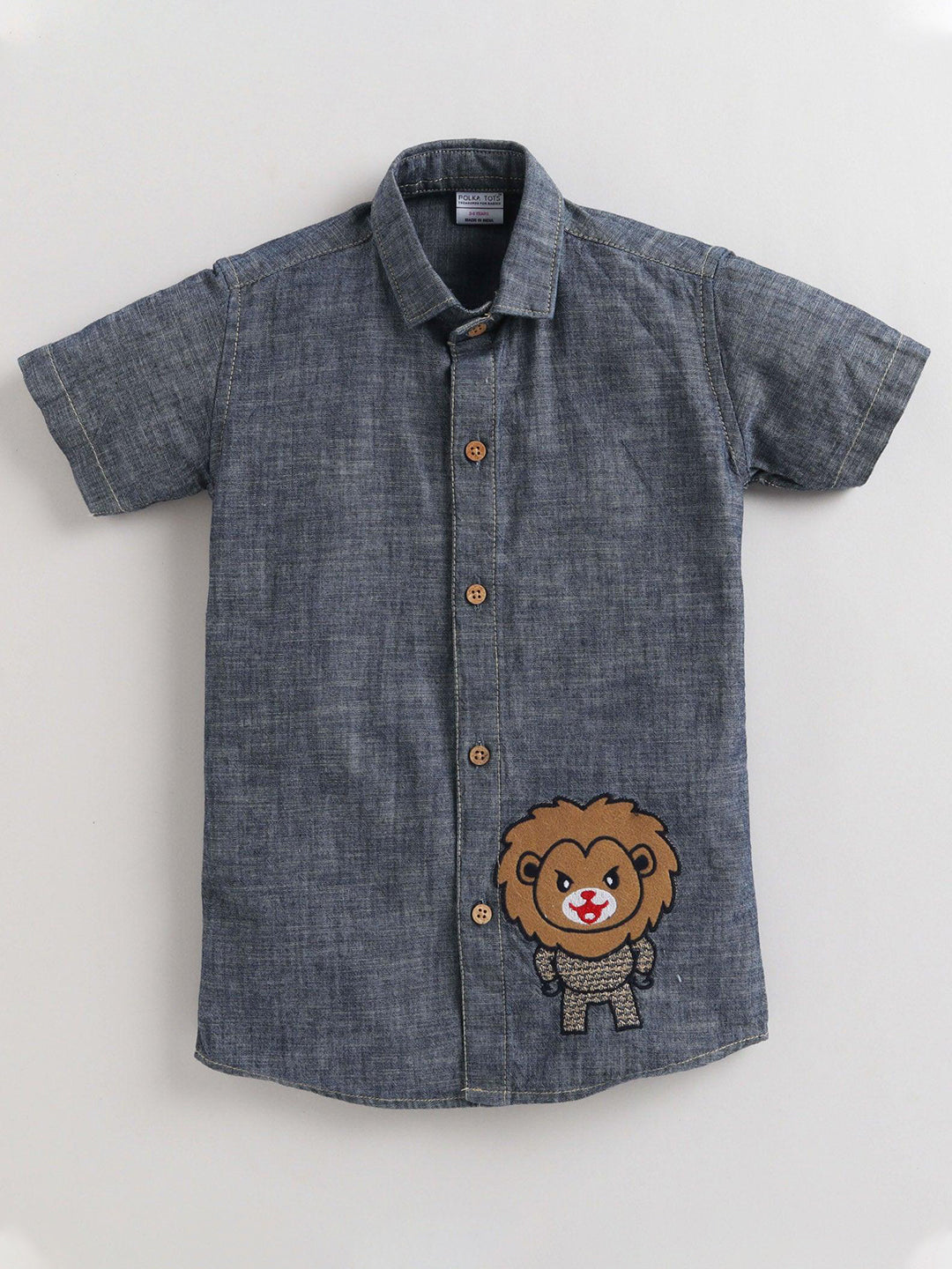 Polka Tots Half Sleeve Denim Shirt Blue (Lion)