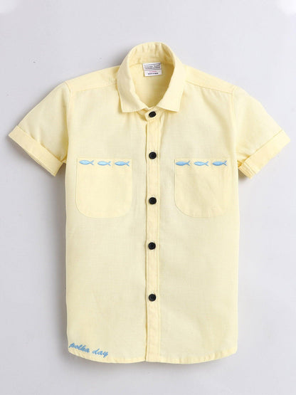 Polka Tots Half Sleeves Fish Embroidery Detailing Shirt - Yellow