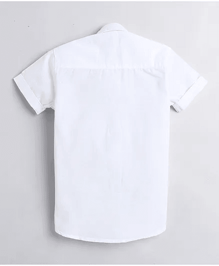 Polka Tots Half Sleeves Fish Embroidery Detailing Shirt - White