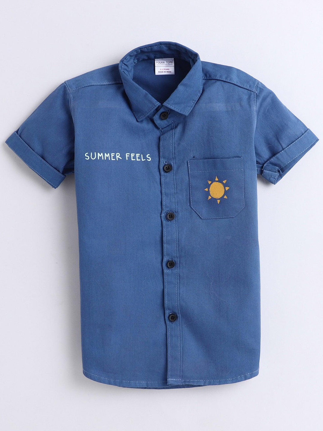 Polka Tots Half Sleeves Text Print Detailing Shirt - Blue