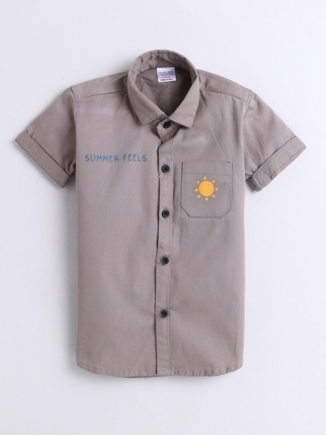 Polka Tots Half Sleeves Text Print Detailing Shirt - Grey