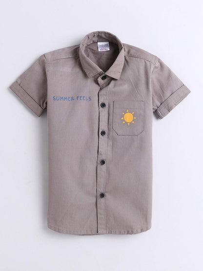 Polka Tots Half Sleeves Text Print Detailing Shirt - Grey