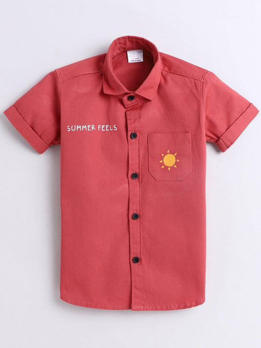 Polka Tots Half Sleeves Text Print Detailing Shirt - Red