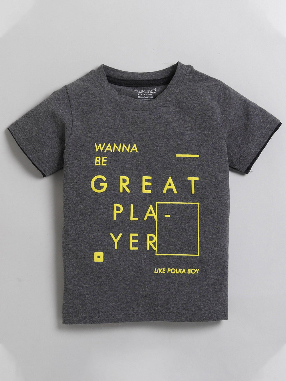 Polka Tots Half Sleeve T-Shirt 100% Cotton Great Player Print - Grey
