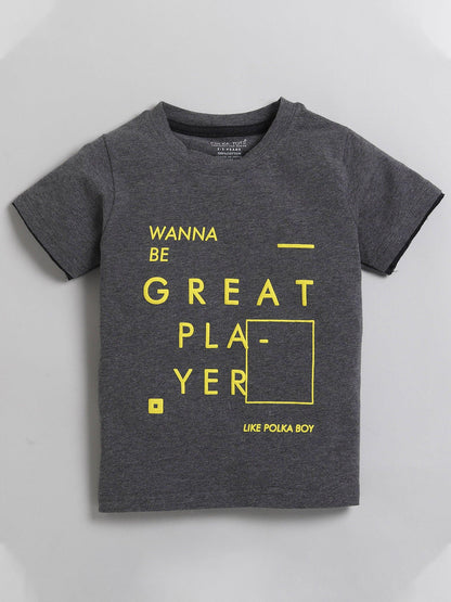 Polka Tots Half Sleeve T-Shirt 100% Cotton Great Player Print - Grey