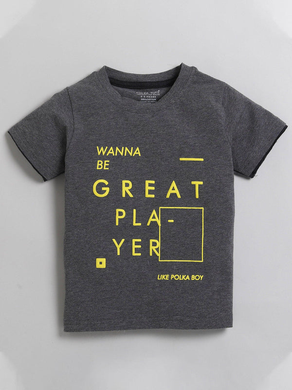 Polka Tots Half Sleeve T-Shirt 100% Cotton Great Player Print - Grey