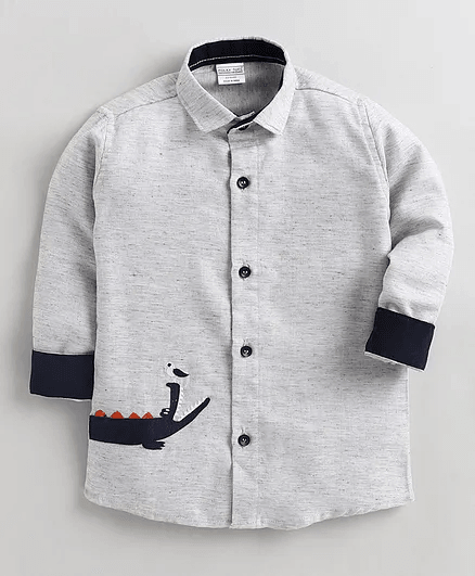 Polka Tots Full Sleeves Crocodile Patch Detailing Kids Shirt - Black
