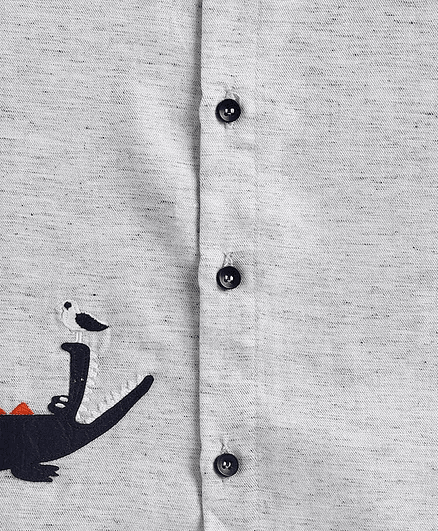 Polka Tots Full Sleeves Crocodile Patch Detailing Kids Shirt - Black