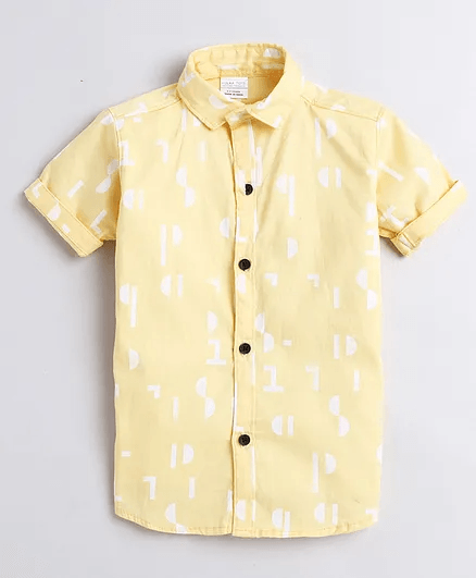 Polka Tots Half Sleeves Abstract Print Shirt With Attached Tee - Yellow