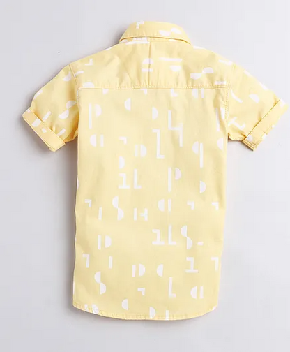 Polka Tots Half Sleeves Abstract Print Shirt With Attached Tee - Yellow