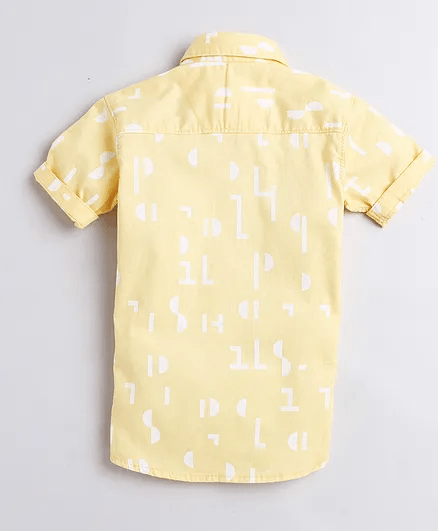Polka Tots Half Sleeves Abstract Print Shirt With Attached Tee - Yellow