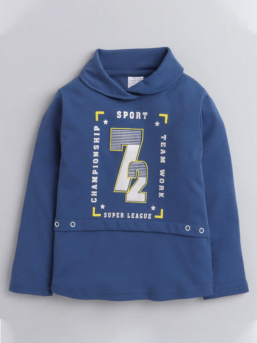 Polka Tots Full Sleeve Cowl Neck Kids T-Shirt Chest Graphics Navy Blue