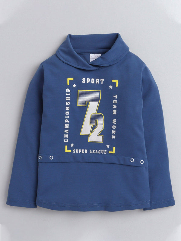 Polka Tots Full Sleeve Cowl Neck Kids T-Shirt Chest Graphics Navy Blue