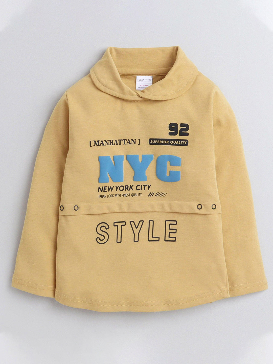 Polka Tots Full Sleeve Cowl Neck T-Shirt Chest Graphics Yellow